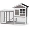 Wooden Rabbit Hutch 2-Story Enclosed Wire Cage Gray Asphalt Roof